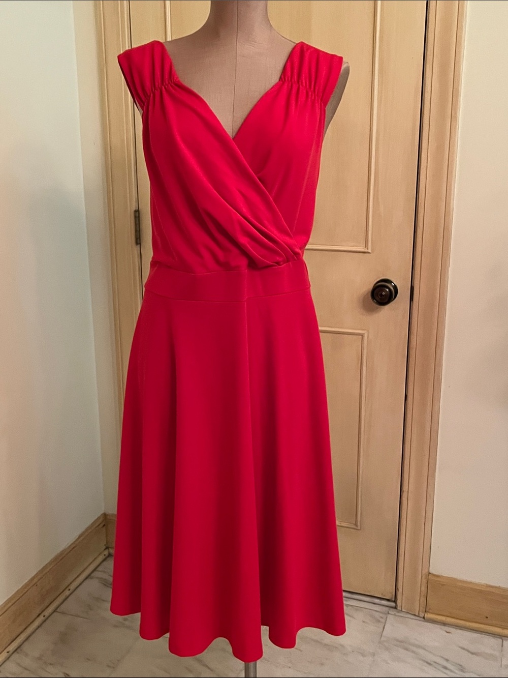 GRACE KARIN NWT Party Holiday Ruched Sleeveless Red V-Neck Faux Wrap Midi 24W